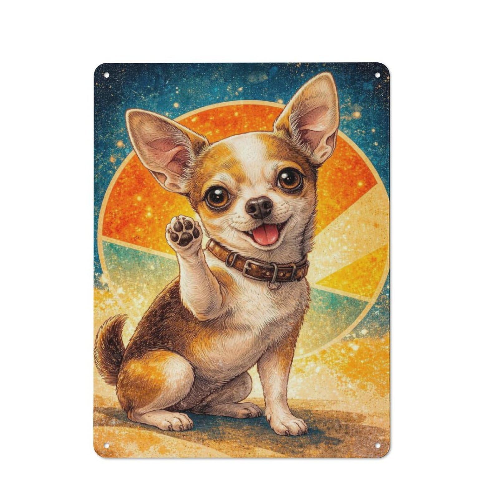 Junmoney Style-15 For Garden Room Or Summerhouse, Cute Chihuahua Waving Paw Retro Metal Sign 40X30cm, For Vintage Wall Decor Fans, For Metal Sign Collectors