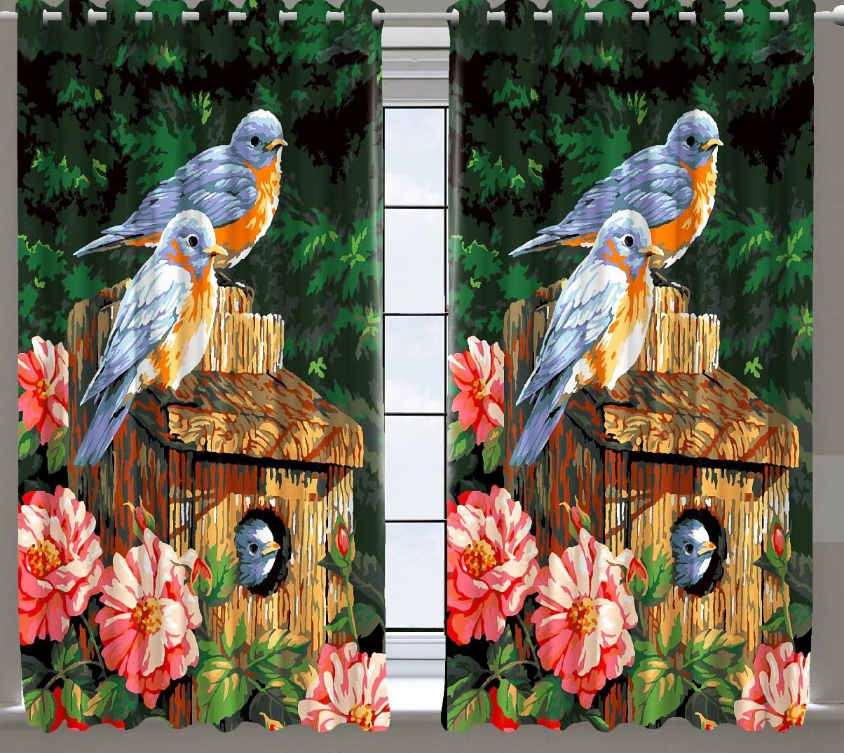 MIGEN Polyester 3D Digital Decorated Print Curtain for Door 7 Feet (1, Beautiful 3D Birds Print Curtain for Kids Room/Living Room)