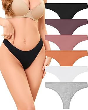 Galaxy Taper 6 Pack Womens Underwear Cotton Breathable Thongs for Women Sexy Stretch Cheeky Soft Panties Thong Basic