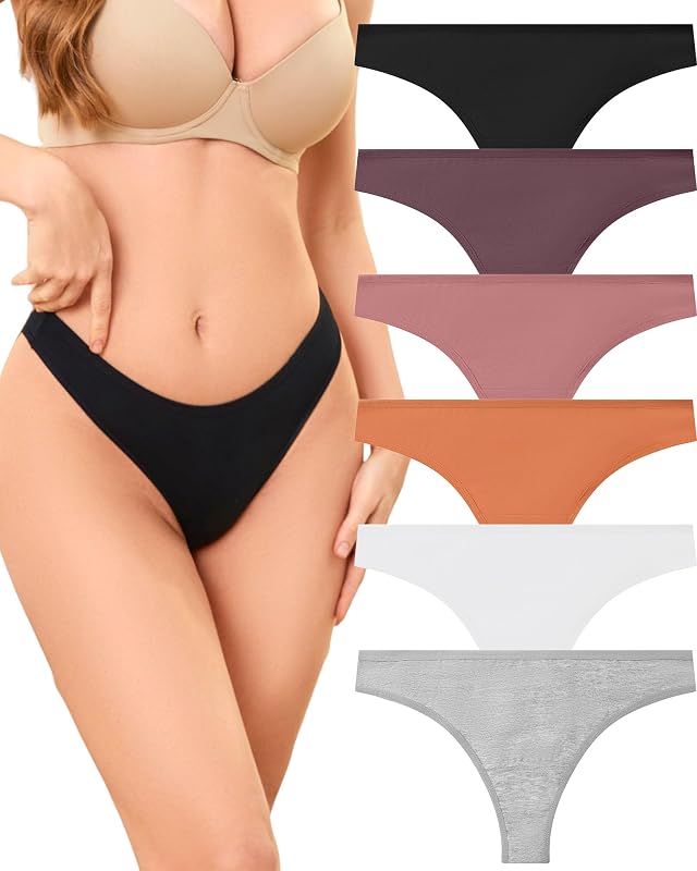 Galaxy Taper 6 Pack Womens Underwear Cotton Breathable Thongs for Women Sexy Stretch Cheeky Soft Panties Thong Basic