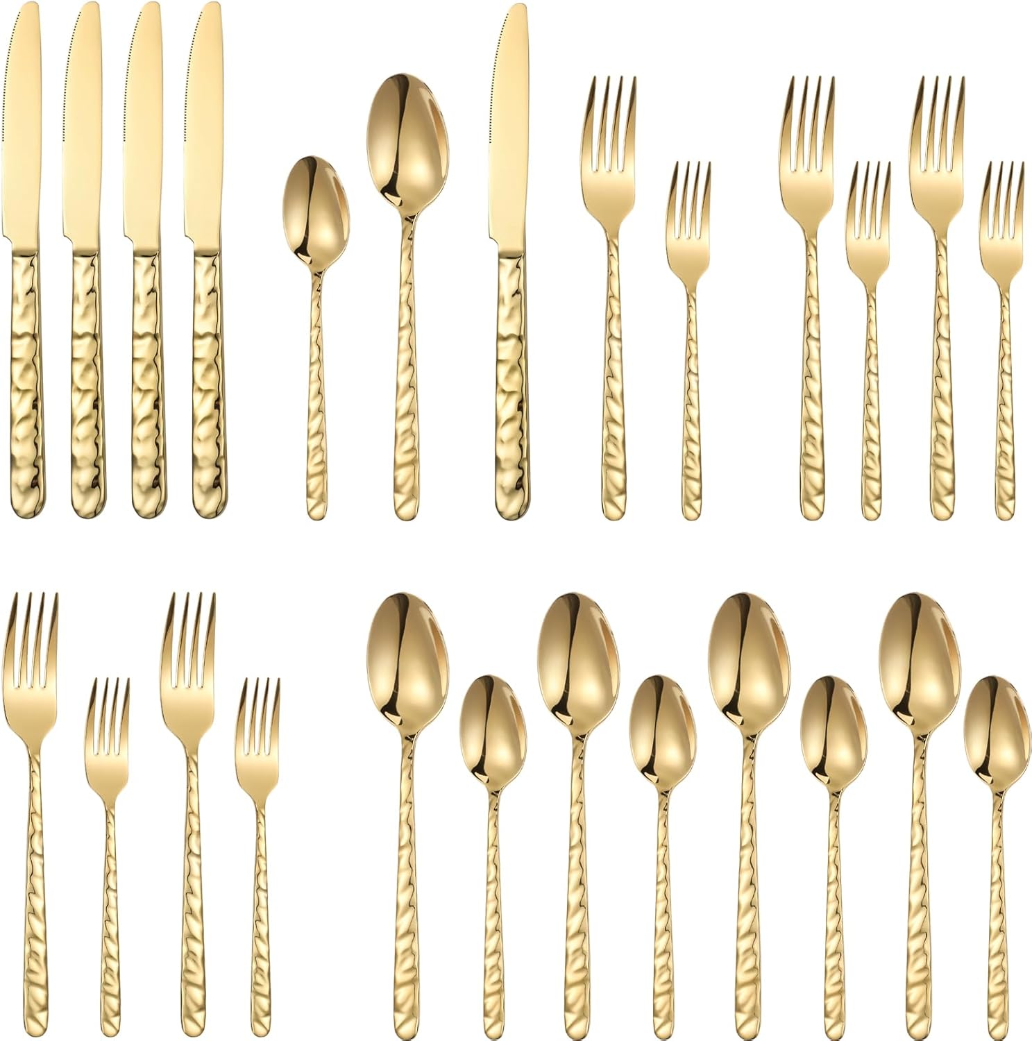 20-piece Gold Silverware Set Stainless Steel Flatware Set Mirror Polished Cutlery Set for 4 Includes Knives Forks Spoons for Home Kitchen Hotel