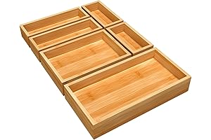 MaxGear 6-Piece Stackable Bamboo Drawer Organizer
