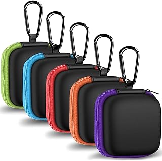 5Pack Square Earbud Case Portable EVA Carrying Case Storage Bag Cell Phone Accessories Organizer with Carabiner for Earphone, Earbud, Earpieces, SD Memory Card, Camera Chips-5 Colors.