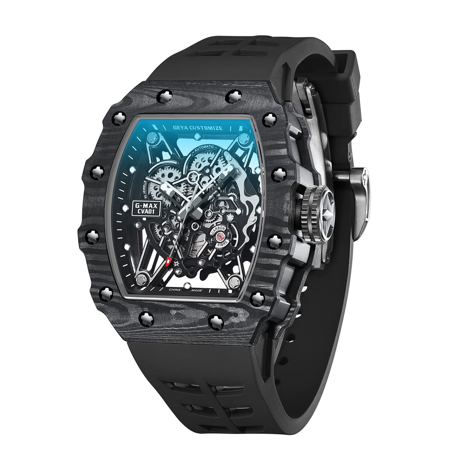 Luxury Crystal Diamond Dragon Mechanical Watches, 50M Waterproof Skeleton Dial Rose Gold Case Stainless Steel Watchband Chinese Loong Watches for Men