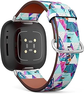 CJBROES Replacement Leather Watch Band, Compatible with Fitbit Versa 3 and Fitbit Sense of Wristband Bracelet Accessory - Tropical Summer Design