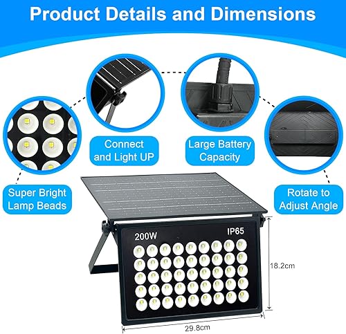 Miniatura 2 de Luces solares de seguridad de 200 W, luces de inundación solares, luces solares impermeables para exteriores, luces de seguridad alimentadas por