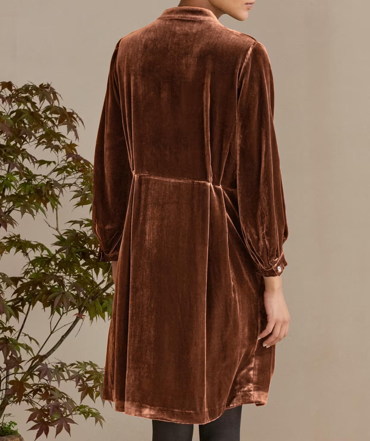 R.Vivimos Womens Fall Winter Velvet Shirt Dress 2026 Long Sleeve Button Down Loose Flowy Knee Length Dress - Image 2