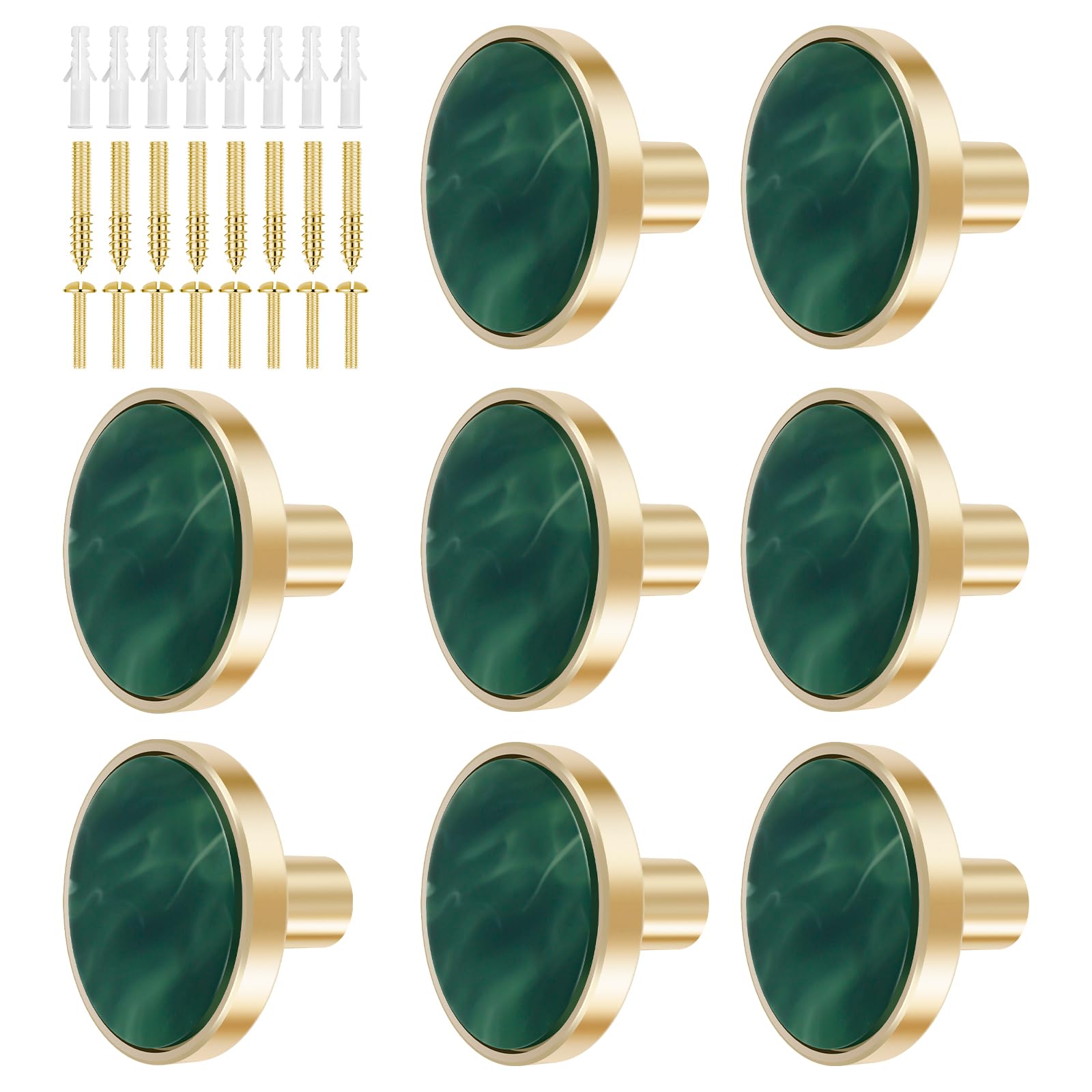 Foppla 8Pcs Drawer Knob Set Zinc Alloy Dresser Knob with Screws Gold Drawer Pull Handle Decorative Exquisite Furniture Knob Easy Installation for Closet Drawer Dresser Door(Military Green)