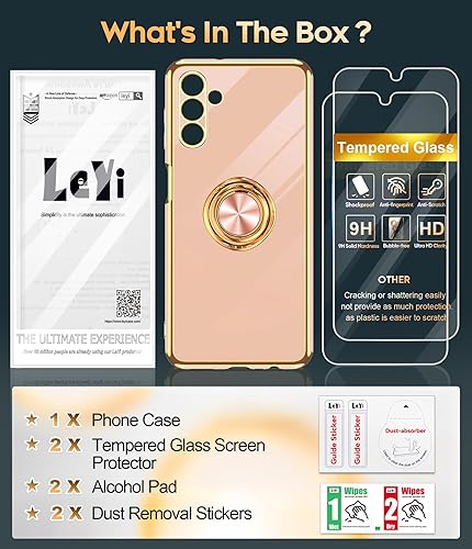 Miniatura 8 de LeYi Funda para Samsung Galaxy A13-5G Protector de pantalla de vidrio templado 2 unidades Soporte de anillo giratorio de 360 , soporte magnético,
