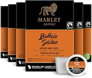 Marley Coffee Buffalo Soldier, Fairtrade Certified, Medium-Dark Roast Coffee, Keurig K-Cup Brewer Compatible Pods (6 Boxes, Each With 12 Pods for a Total of 72)