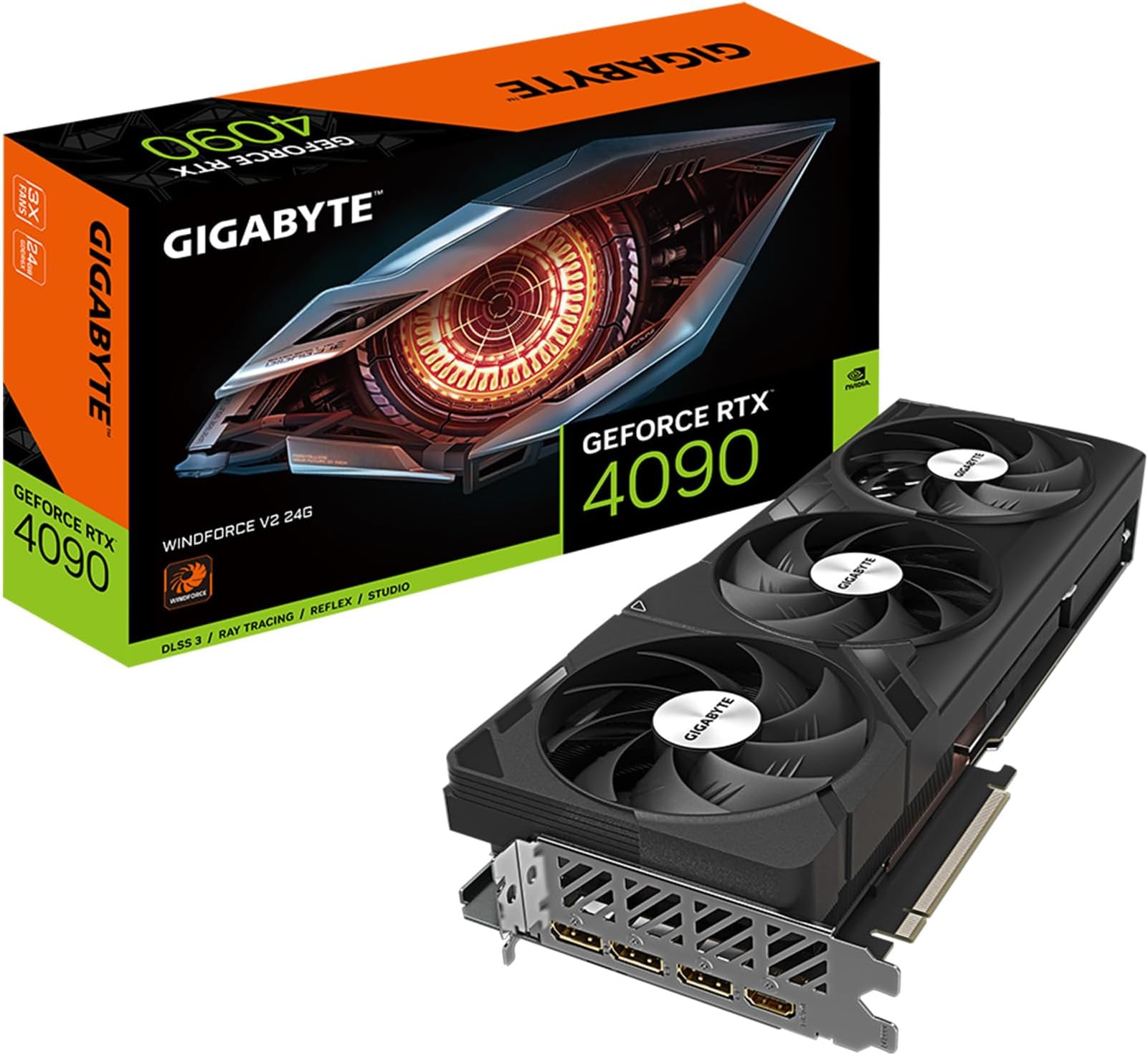 GIGABYTE GeForce RTX 4090 WINDFORCE V2 24G Graphics Card, 3X WINDFORCE Fans, 24GB 384-bit GDDR6X, GV-N4090WF3V2-24GD Video Card