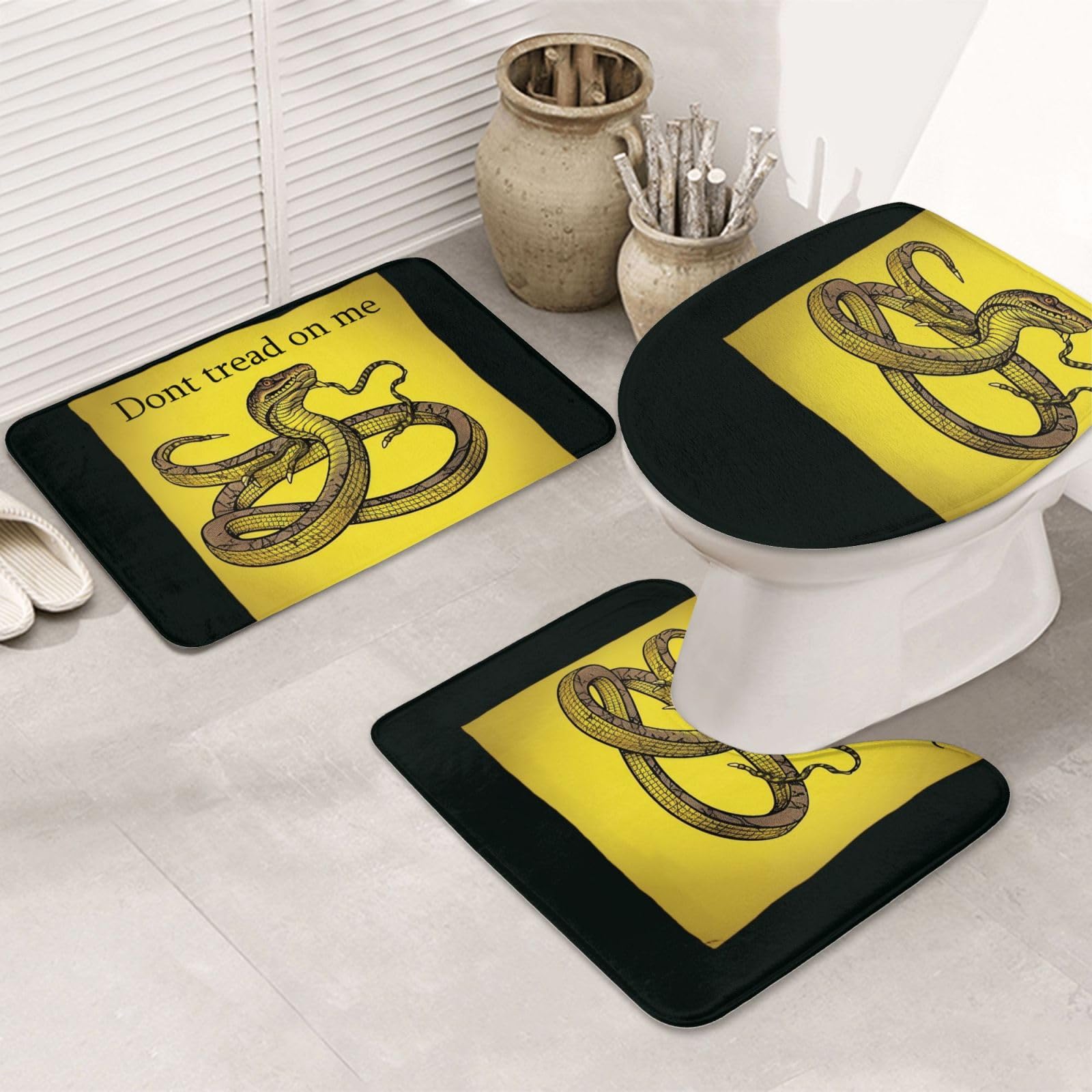 Tapis de bain antidérapants Lot de 3 avec tapis contour et housse WC en microfibre