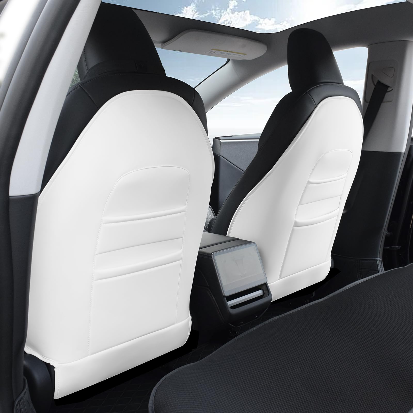 für Tesla Model 3 2024 sitzschoner kindersitz rückenlehne Model 3 seat Kick Protector Rücksitz Anti-Kick Leder Sitz zurück (Weiß)