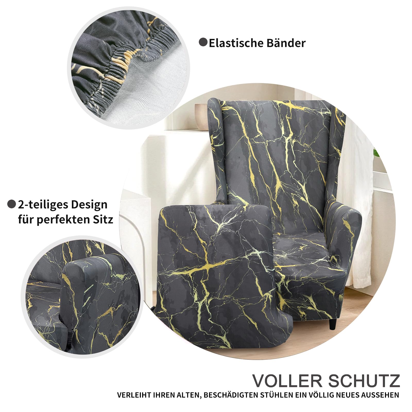 Alishomtll Rivestimento per poltrona, 3 pezzi, con pouf, elasticizzato, coprisedia da spiaggia, tigre, con bracciolo, schienale alto, universale (grigio oro)