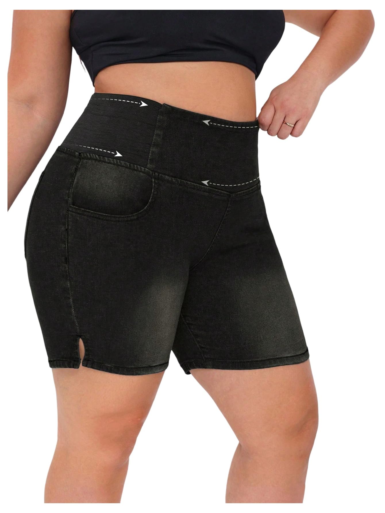 Verdusa Women's Plus Size Casual Jean Shorts High Waisted Stretchy Denim Bottoms Jorts Baagy with Pockets