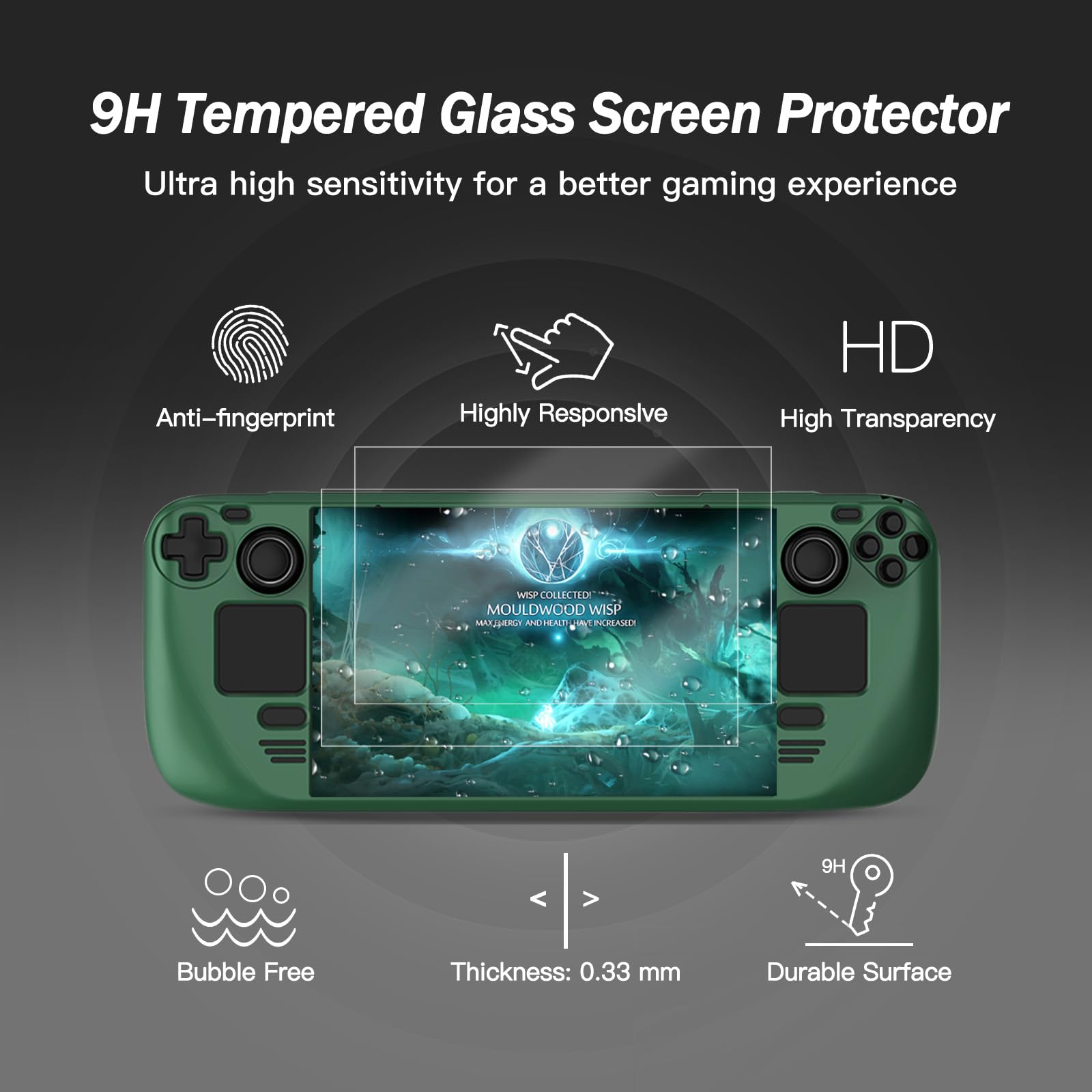 bibuks ﻿Steam Deck Case,Steam Deck OLED Protective Case,Non-Slip Skin Protective Shell Accessories with Kickstand ,2 Screen Protector, 4 Thumb Grip (Green)