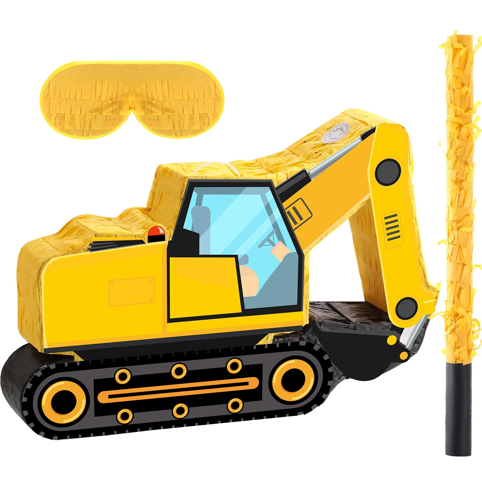 Pinata di Autocarro con Cassone Ribaltabile da Costruzione Pentolacce di Escavatore Trattore con Benda e Bastone per Feste di Compleanno per Bambini (Escavatore)