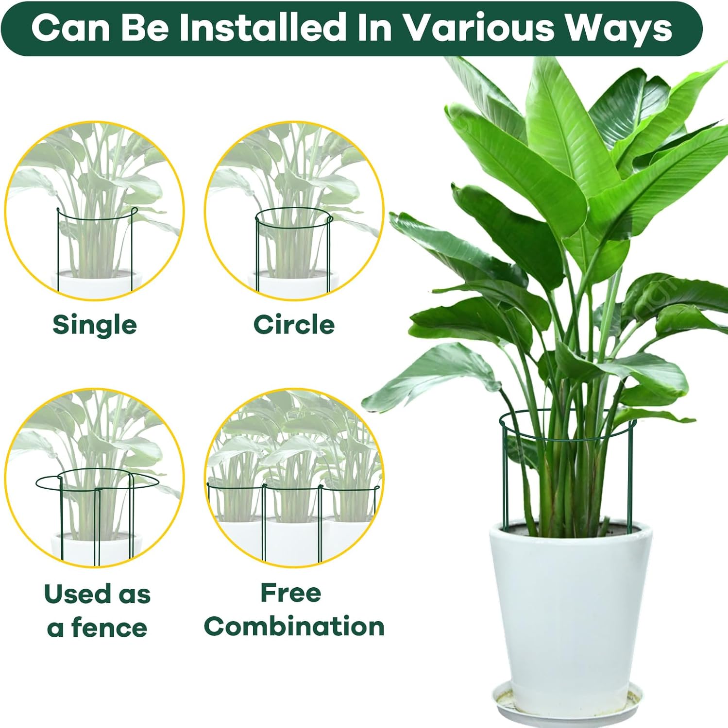 12 Pack Plant Support Stakes, 10" Wide x 16" High Half Round Metal Peony Cages and Support, Green Garden Plant Stake Plant Support Ring Border for Peony Tomato, Hydrangea, Flower Indoor Outdoor