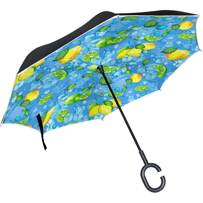 逆さ傘 逆傘 長傘 日傘 逆折り式傘 晴雨兼用 梅雨対策 Uvカット 耐強風 C型 車用 レディース 人気 おしゃれ レモン 檸檬 フルーツ 果物 青い ブルー 二重構造 Pmklynnas6 Laoofficialgazette Gov La