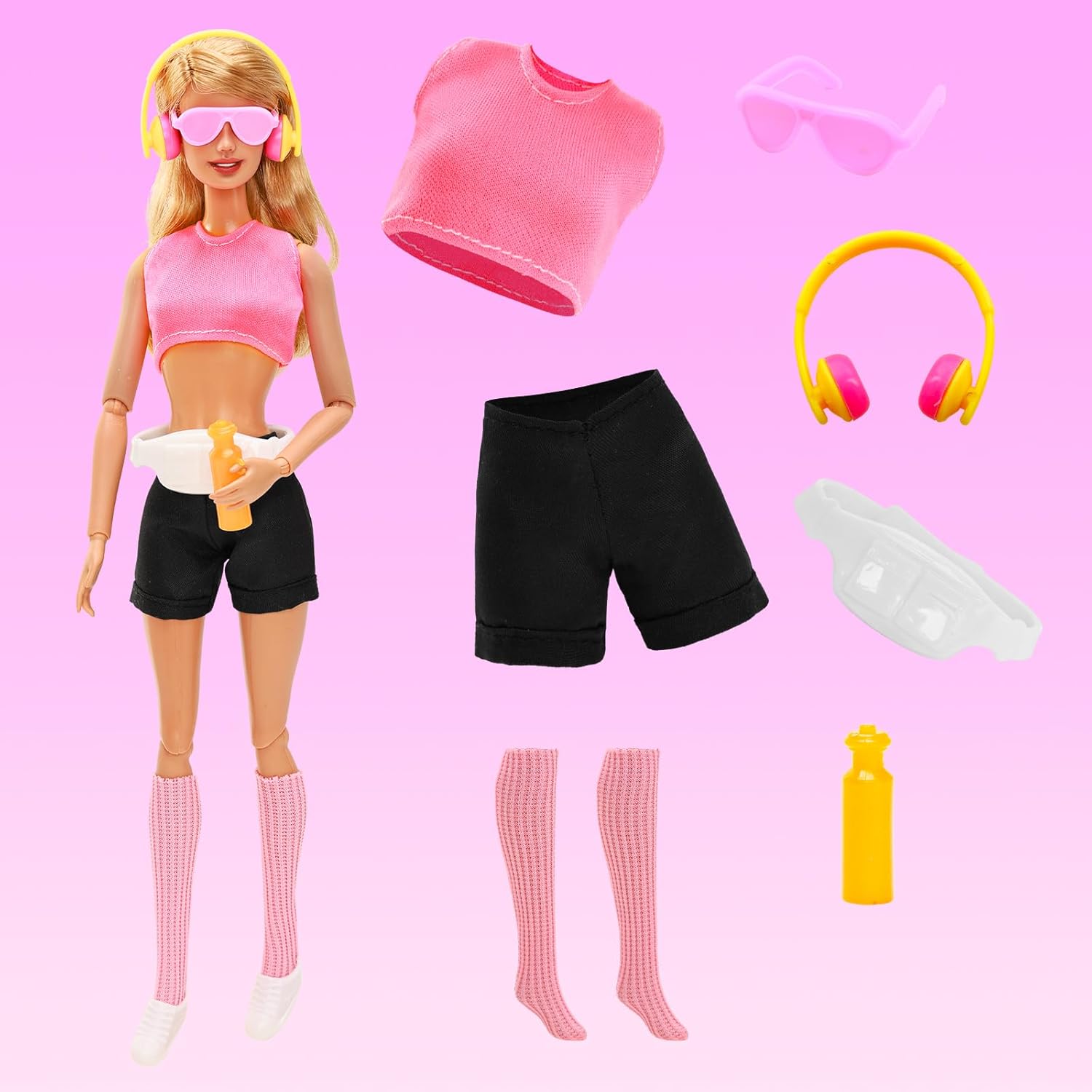 26 PCS Doll Clothes and Accessories Rollerskating Set with Skates, Helmet, Sun Hat Swimsuit Hoodies Fashion Top and Pants Stockings Dolls Bag Shoes Headset Glasses for 11.5 Inch Girls Doll