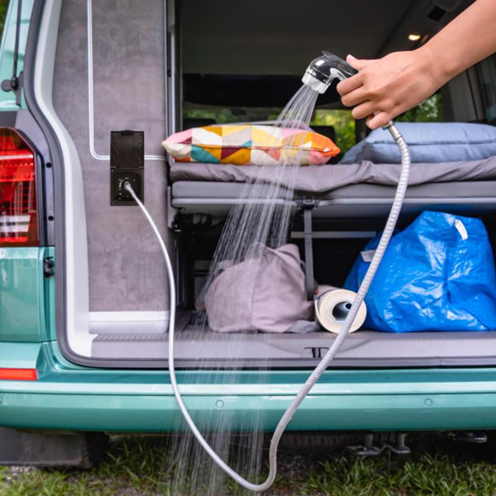 Kit box doccia per esterni, tubo per rubinetto in metallo con soffione doccia, valvola 'acqua regolabile Quick Connect, camper, furgone, rimorchio da viaggio, barca a chamen