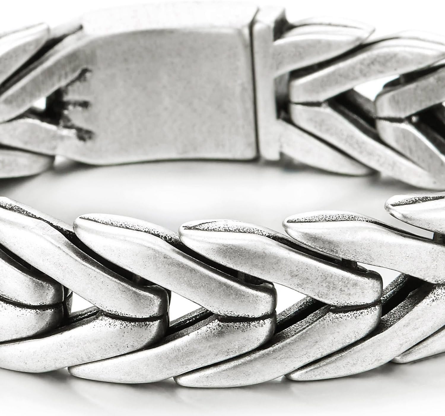 COOLSTEELANDBEYOND Men's Heavy Stainless Steel Braided Wheat Chain Bracelet, Woven Link, Biker Jewelry Silver Color - Image 3