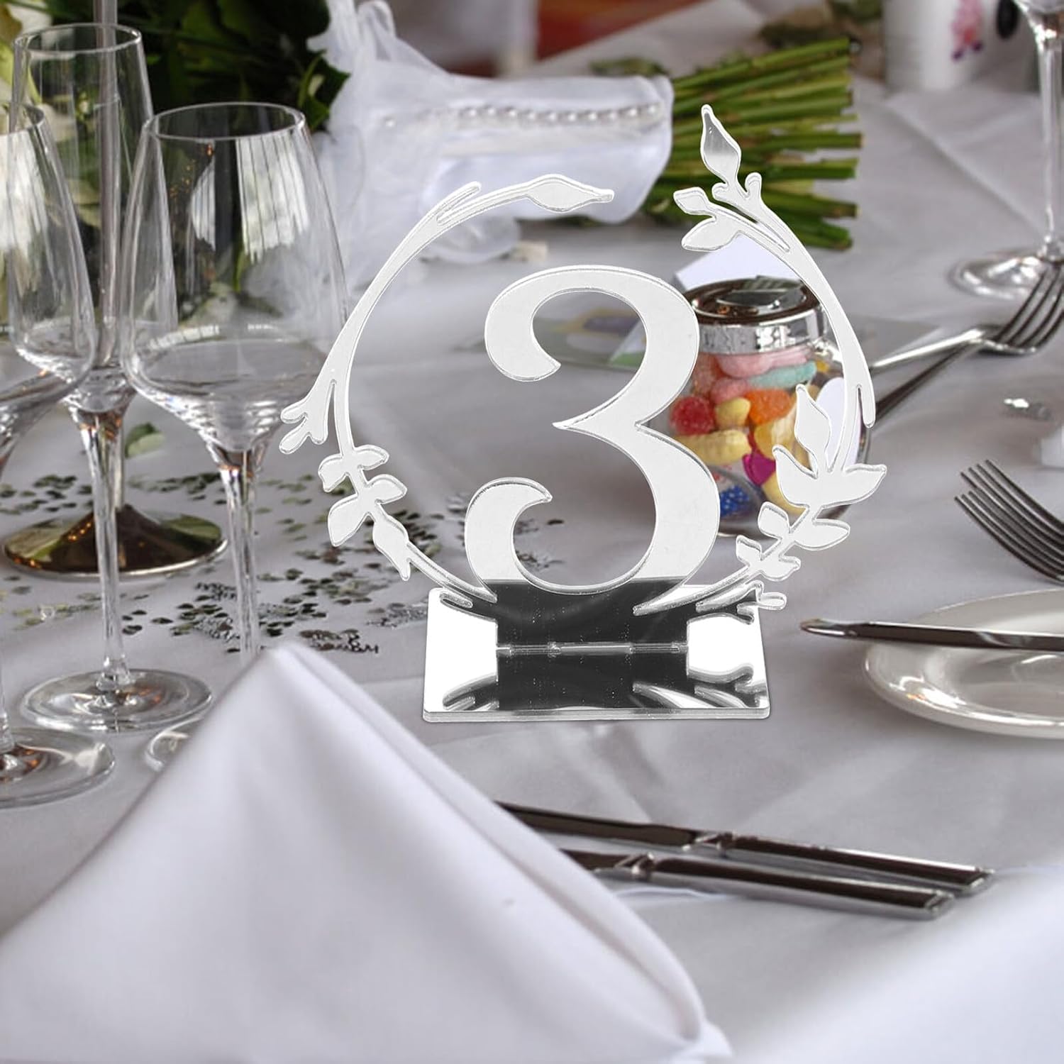 20pcs Acrylic Wedding Table Number Signs Silver Banquet Table Signs for Reception Seating Cards Sturdy Reusable Reserved Tabletop for Restaurant Party