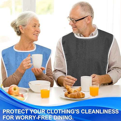 MCTNCT Pack of 4 Waterproof Bibs for Adults - Reusable Washable, Easy to Clean, Unisex Clothing Protector with Fastening for Seniors and Disabled People, Comfortable Bib for Adults - 7