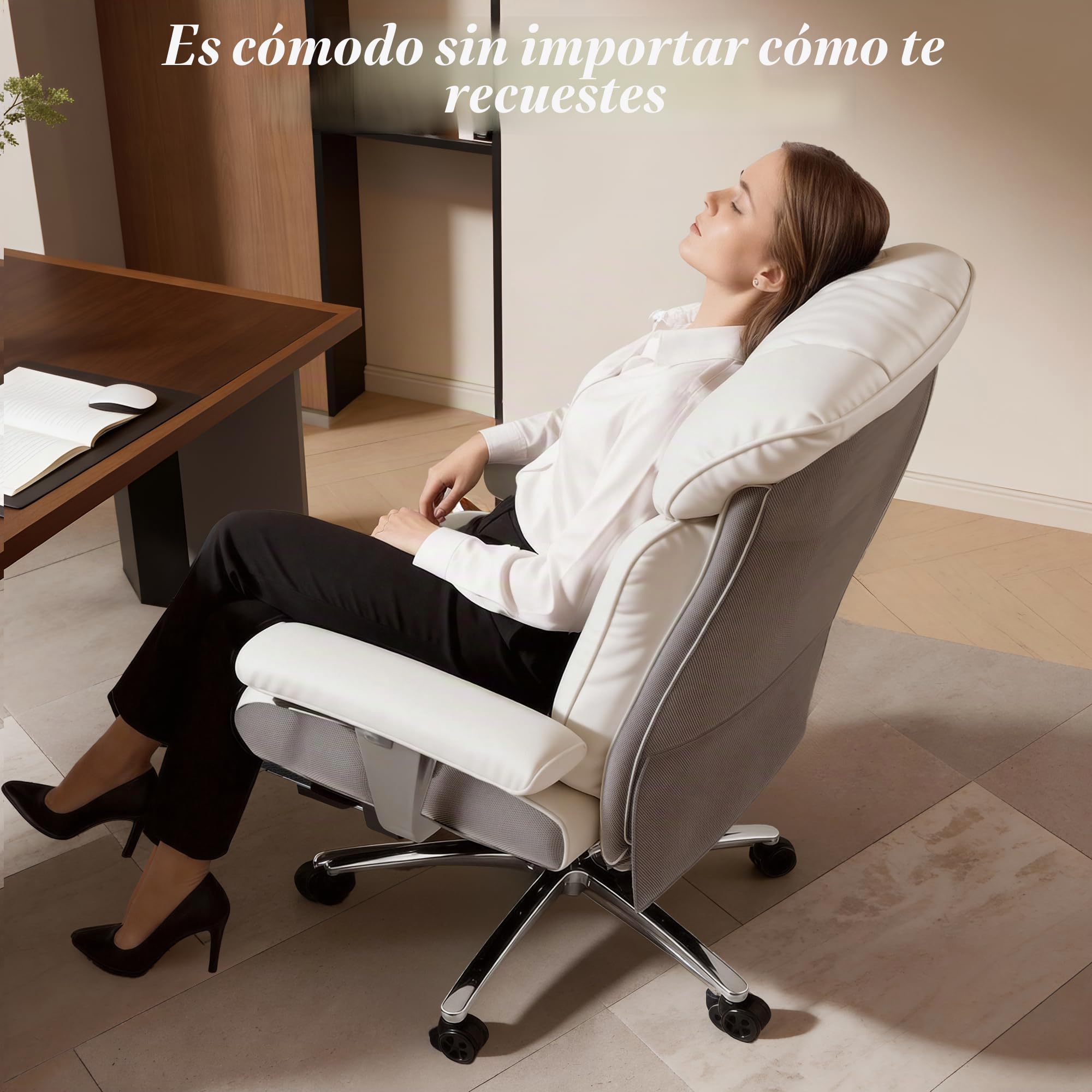 Efomao Silla de Oficina Reforzada 200 kg con Reposapiés – Silla Ejecutiva de Cuero PU con Respaldo Alto, Reposabrazos Acolchados Ajustables y Soporte Lumbar
