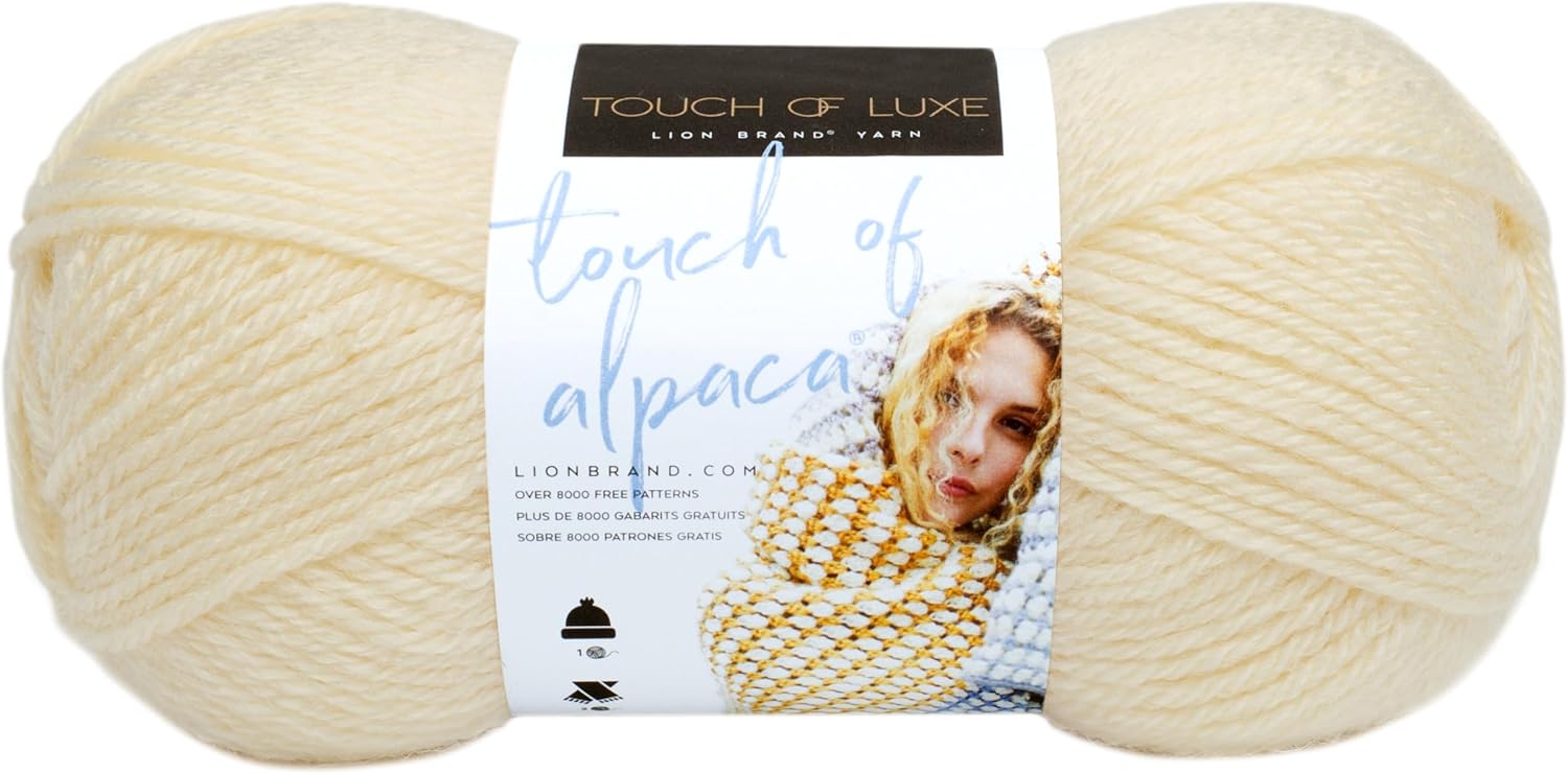 Lion Brand Touch of Alpaca Cream 674-098 (3-Skeins - Same Dye Lot) Worsted Medium #4 Acrylic, Alpaca Yarn for Crocheting and Knitting with Project Bag