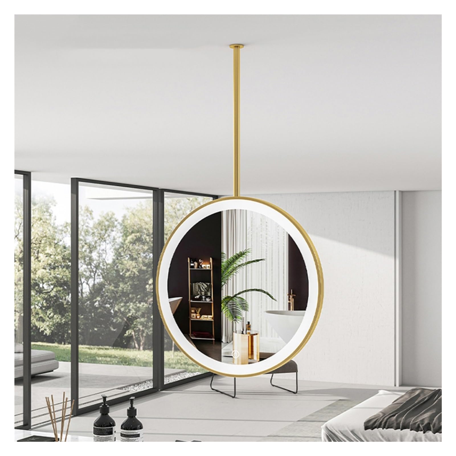 BKSXSOP Gold 50cm Round Double-sided Hanging Mirror with LED Light, 360° Rotatable, 3 Adjustable Brightness Levels for Bathroom Vanity & Shaving - Perfect Makeup and Grooming