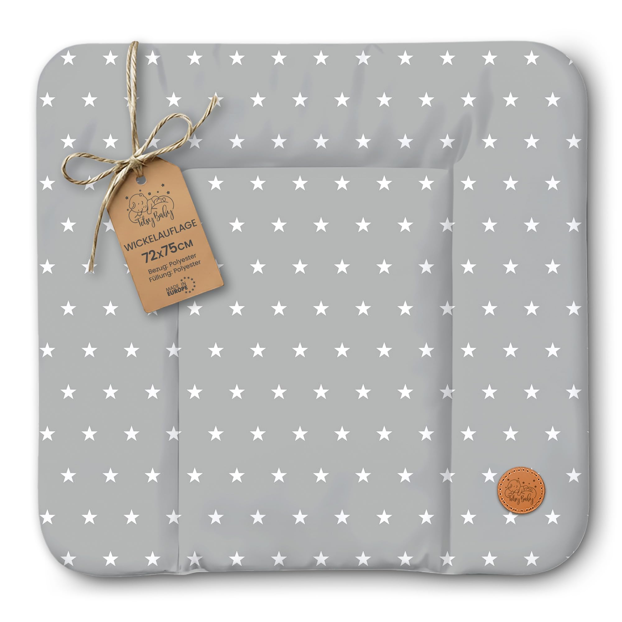 Fasciatoio neonato 75 x 72 cm - materassino portatile universale lavabile e impermeabile su cassettiera lavatrice e tavolo cuscino da viaggio tappetino materasso Oeko-Tex Grigio con stelle