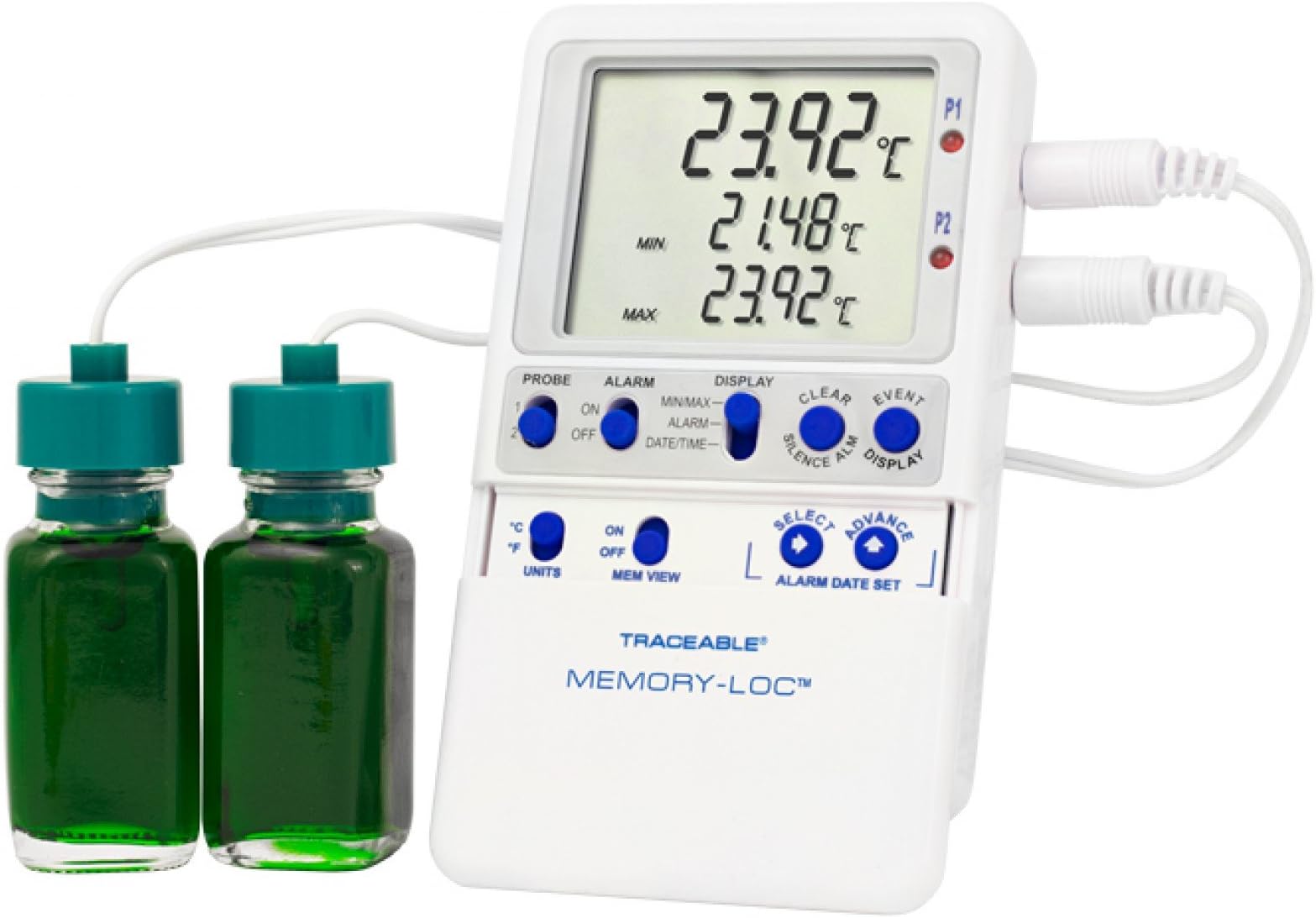 Traceable® Memory-Loc Dual Zone Calibrated Temperature Monitor & Data Logger Kit (TM-6441) for Lab, Freezer, Refrigerator, Transport Cold Chain Cooler Monitoring with NIST Calibration Certificate