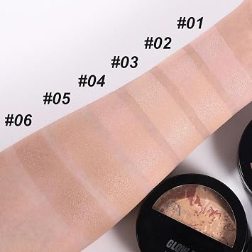 Colour Correcting Powder Foundation with Brush, Baked Foundation for Mature Skin, Brighten Illuminating Color Correcting foundation, Full Coverage, Long-Lasting 24H Wear,Oil-Control (#04)