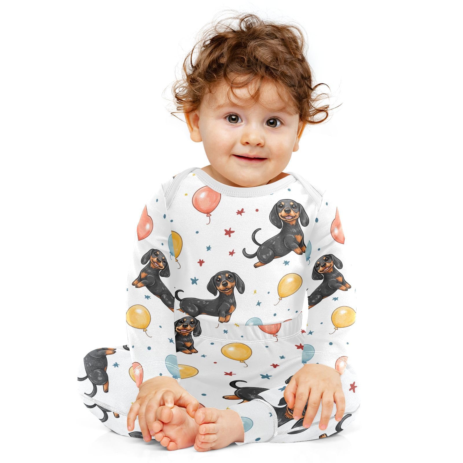vvfelixl Baby Bodysuits Pants Sets Dachshund Balloons Long Sleeve Baby Onesie Clothes for Boys Girls 3-6M