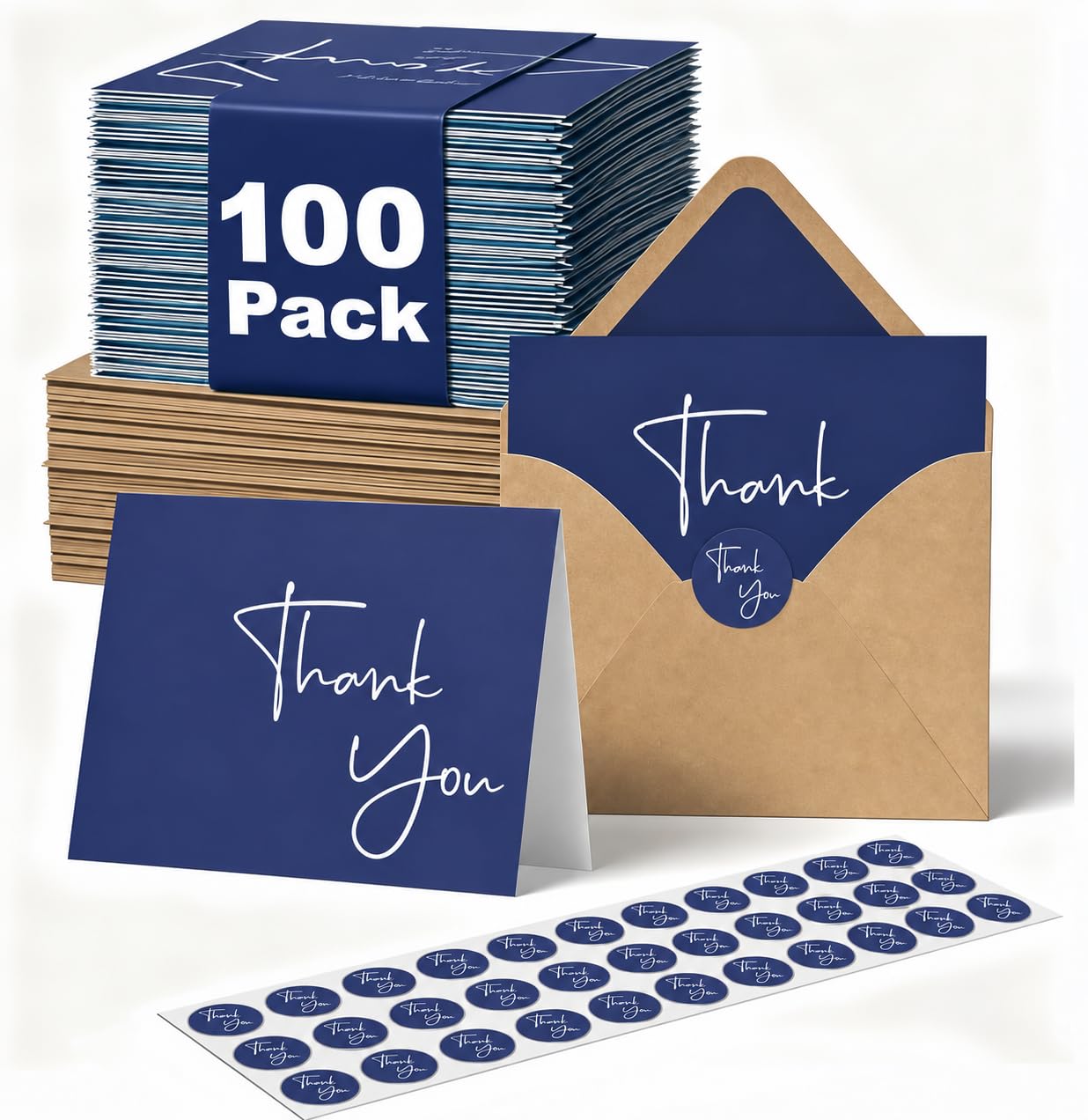 XXINMOH 100 Pack Thank You Cards With Envelopes Bulk Set