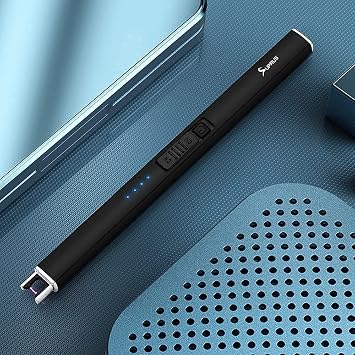 SUPRUS Electric Lighter Arc Windproof Flameless USB Rechargeable Lighter with Safety Lock for Candle BBQ Camping Gifts for Women Mom(Black)