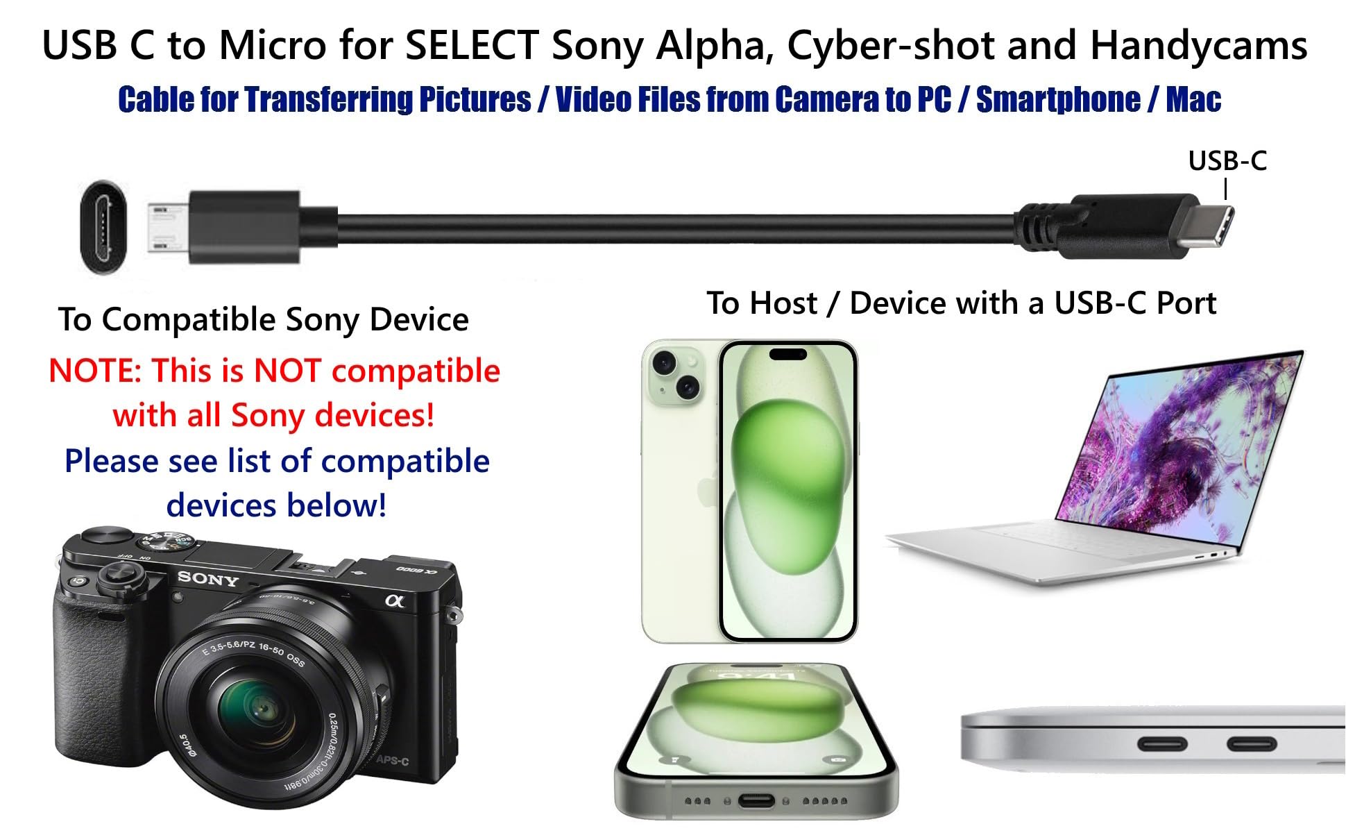 Amazon.com: USB C to Micro File Transfer Cable for Sony Alpha 6000