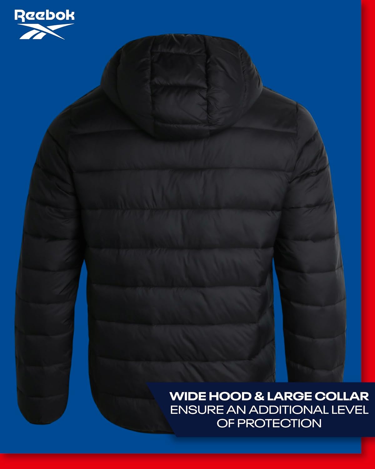 Reebok Mens Puffer Jacket – Lightweight Quilted Warm Glacier Shield Hooded Mens Winter Coats – Cozy Insulated Jackets for Men