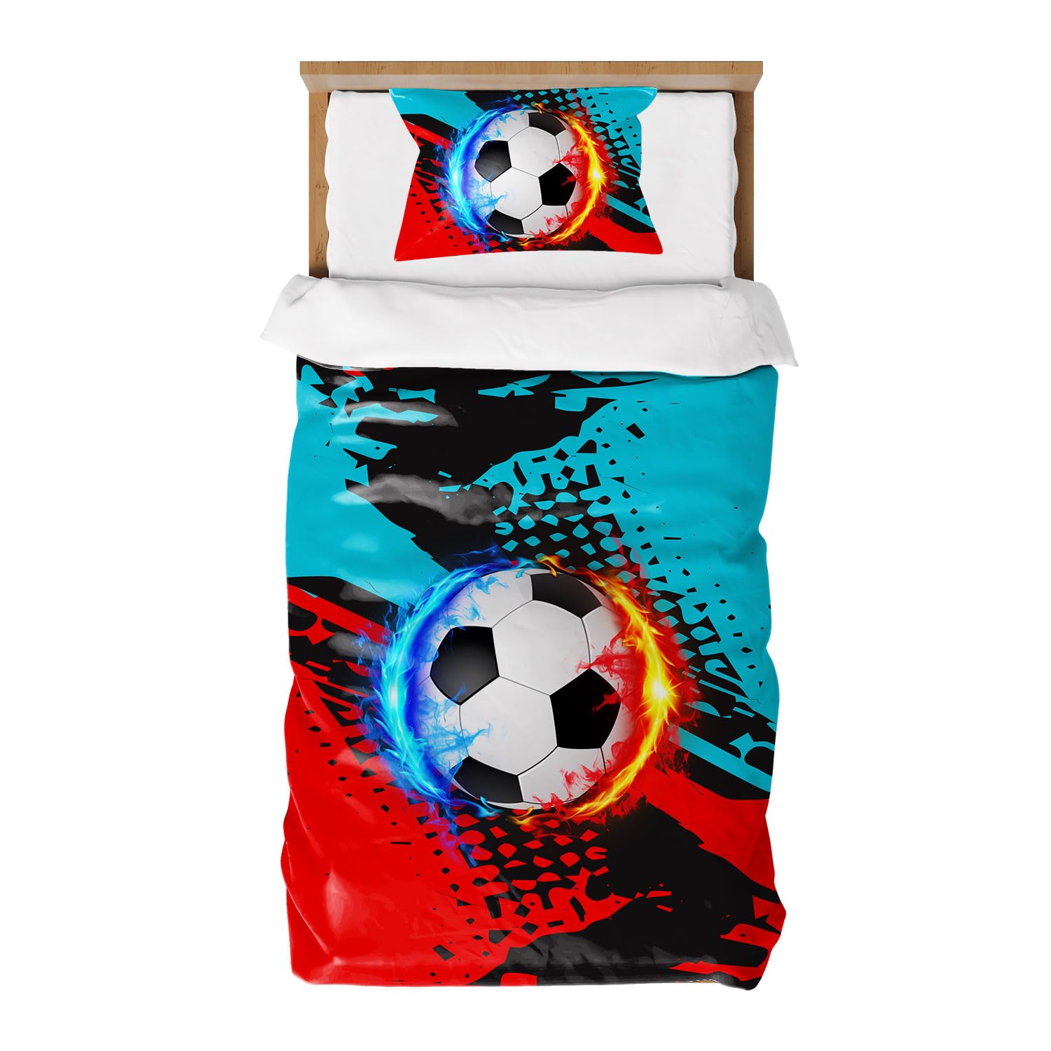 DJDEA Toddlers Duvet Cover Sets 120 x 150cm, Football Pattern Print Junior/Cot Duvet Cover Set