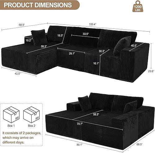 Miniatura 2 de Modular Sectional Sofa with Chaise, L-Shape Cloud Couch Deep Seat Upholstered Couches, Modern Modular Sectional Sofa for Living Room