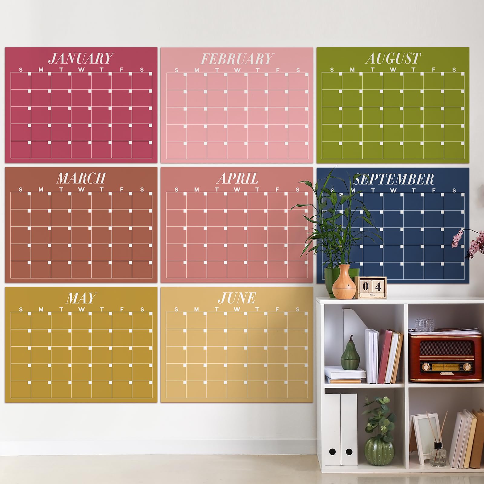 12 calendari extra large non datati 101,2 x 70,5 cm, grande calendario da parete per aula 12 mesi, facile da asciugare, riutilizzabile, pianificazione annuale arcobaleno, per ufficio, casa, studio
