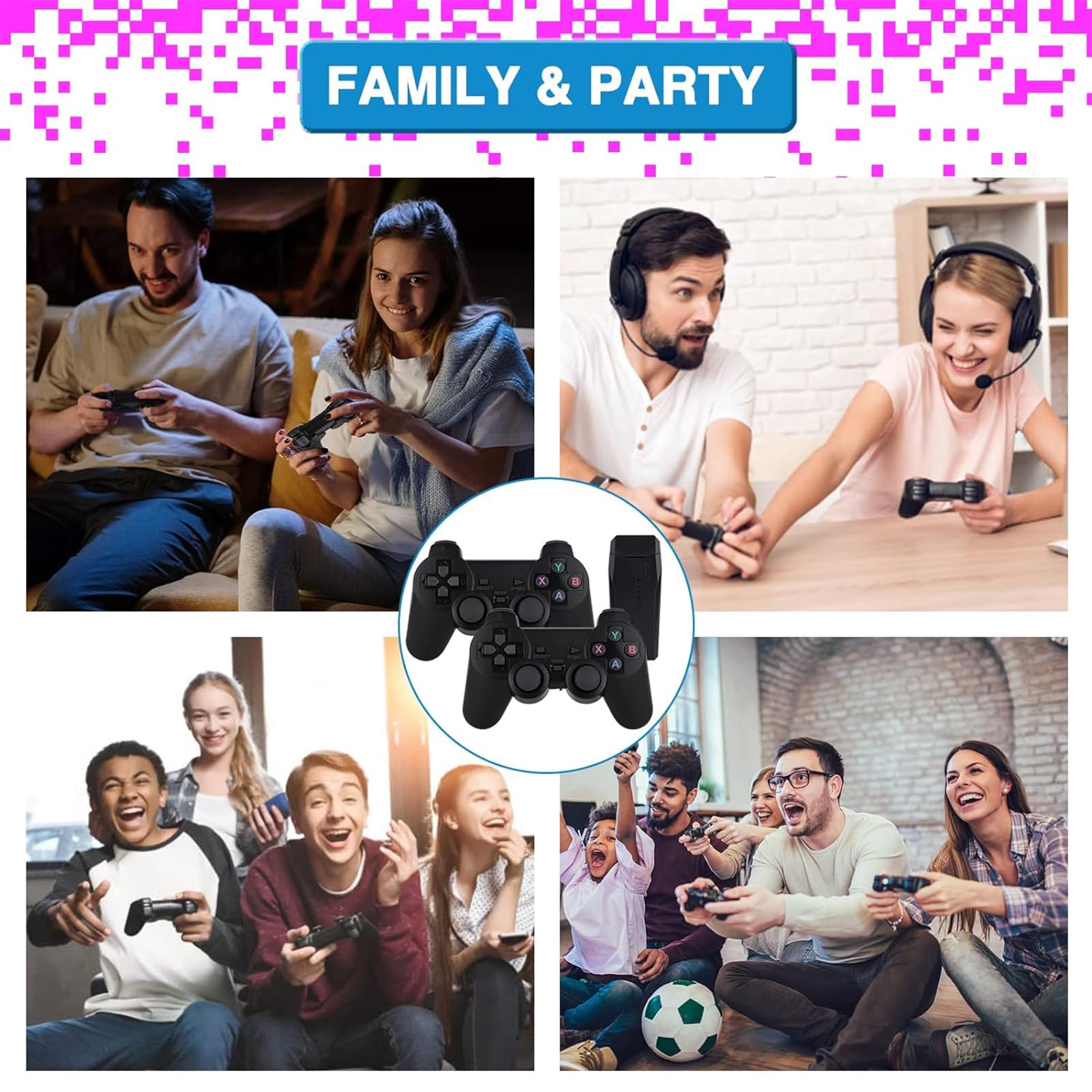 Whatsko Retro Konsole Spielkonsole Game Stick 4K, Retrolink 20000+ Spiele mit 2 Wireless Controllers Gamepad-64G, Plug and Play Video Game Console für TV HDMI, Geschenke für Kinder Erwachsene