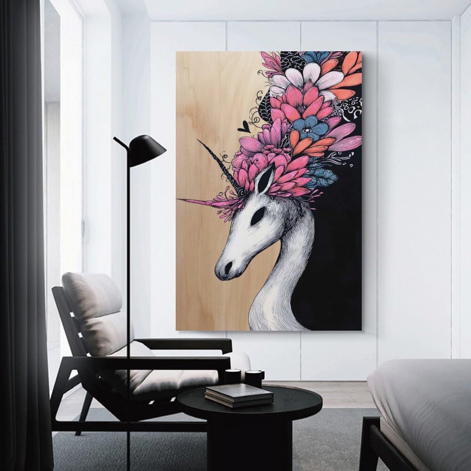 Junmoney Floral Unicorn Art Hanging Wall Art, 20x30inch(50x75cm), for Gallery Wall Decor And Room Displays, Home Wall Art for Statement Displays