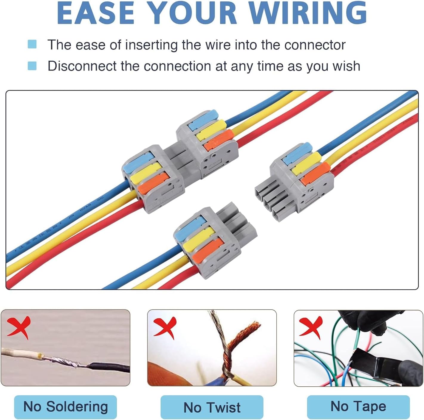 5pcs Hand Protecting 4/5 Conductors Electrical Connectors for AWG 24-12 Wires, Reusable Wire Connectors(4pin 5pcs)