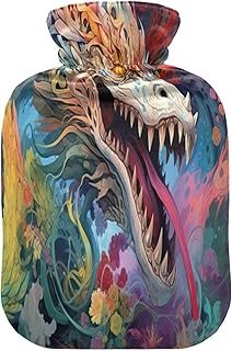 Wajiw Hot Water Bottle with Cover 1L Warm Water Bottle for Hot and Cold Compress Hot and Cold Therapies,Hand Feet Warmer,Dragon