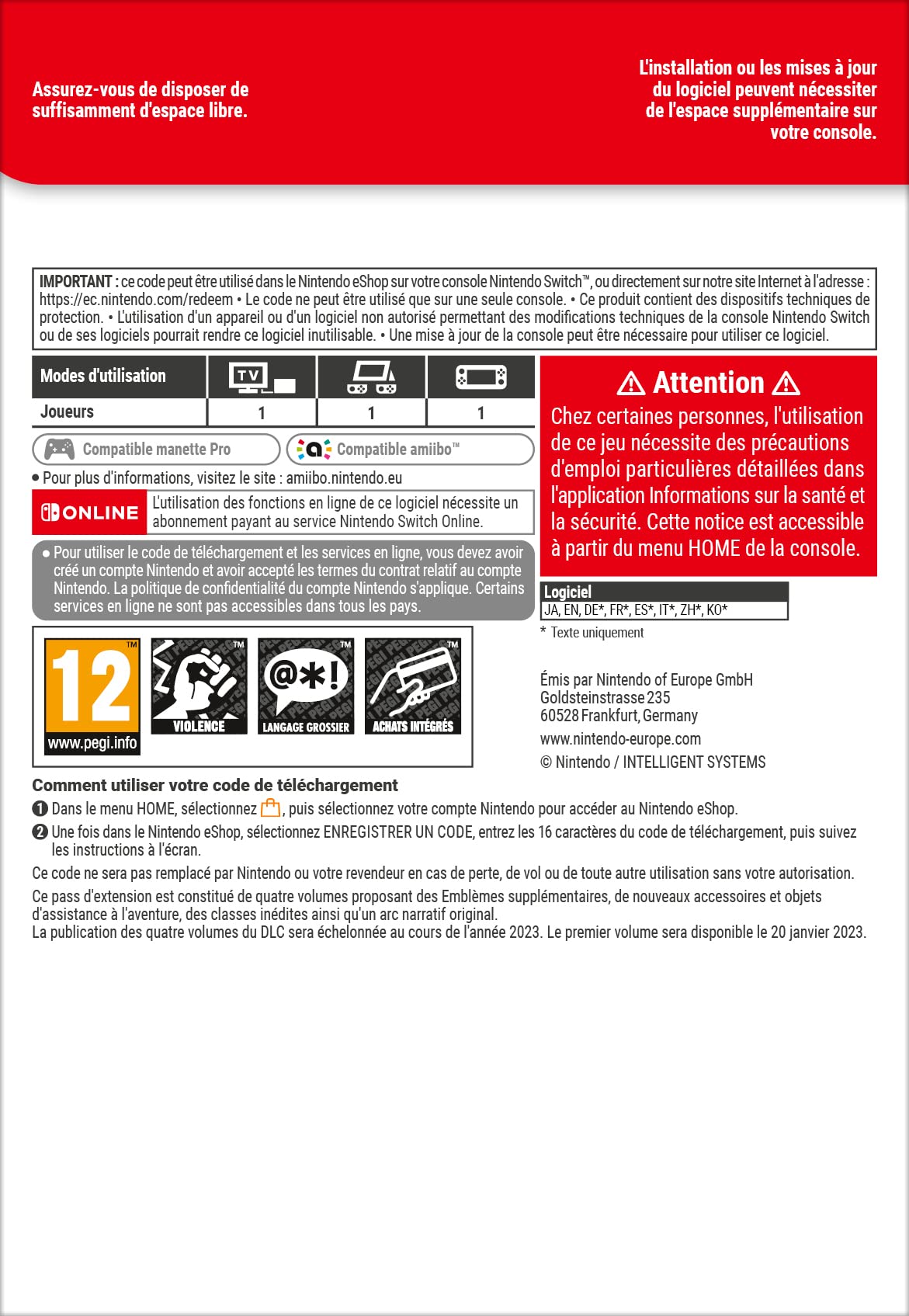 Pass d'extension pour Fire Emblem Engage | Nintendo Switch – Code jeu à télécharger