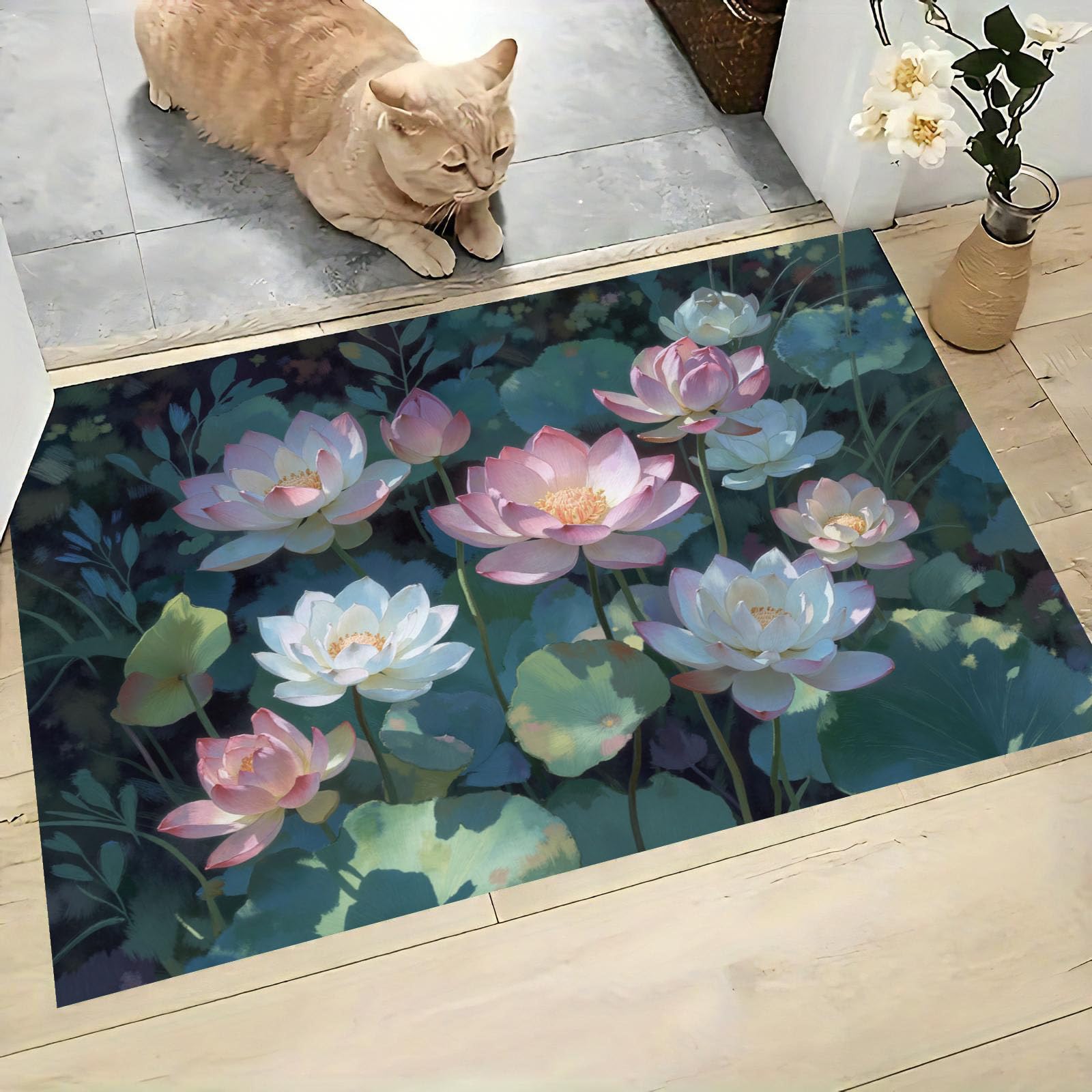 Paillasson de intérieur Antidérapant, Tapis de Romantique Jardin, Tapis Salle de Bain Flanelle Douce, Absorbant l'eau, pour Cuisine (Aquarelle Fleurs Sauvages, 60x90cm
