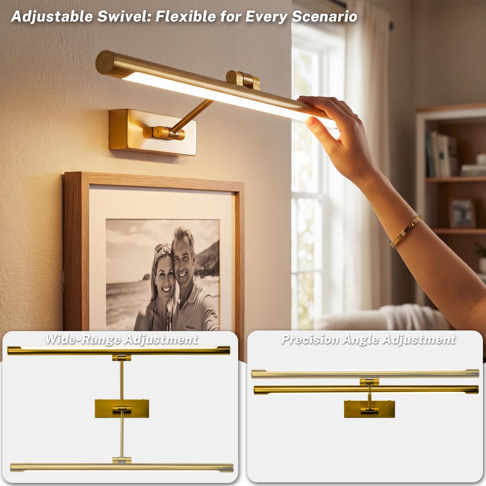 Lampada a LED per specchio da bagno, 3 temperature di colore, applique da parete sopra lo specchio, 60cm, 12 W, IP44, 650 lumen, oro, illuminazione moderna per specchio, lampada da parete per specchio