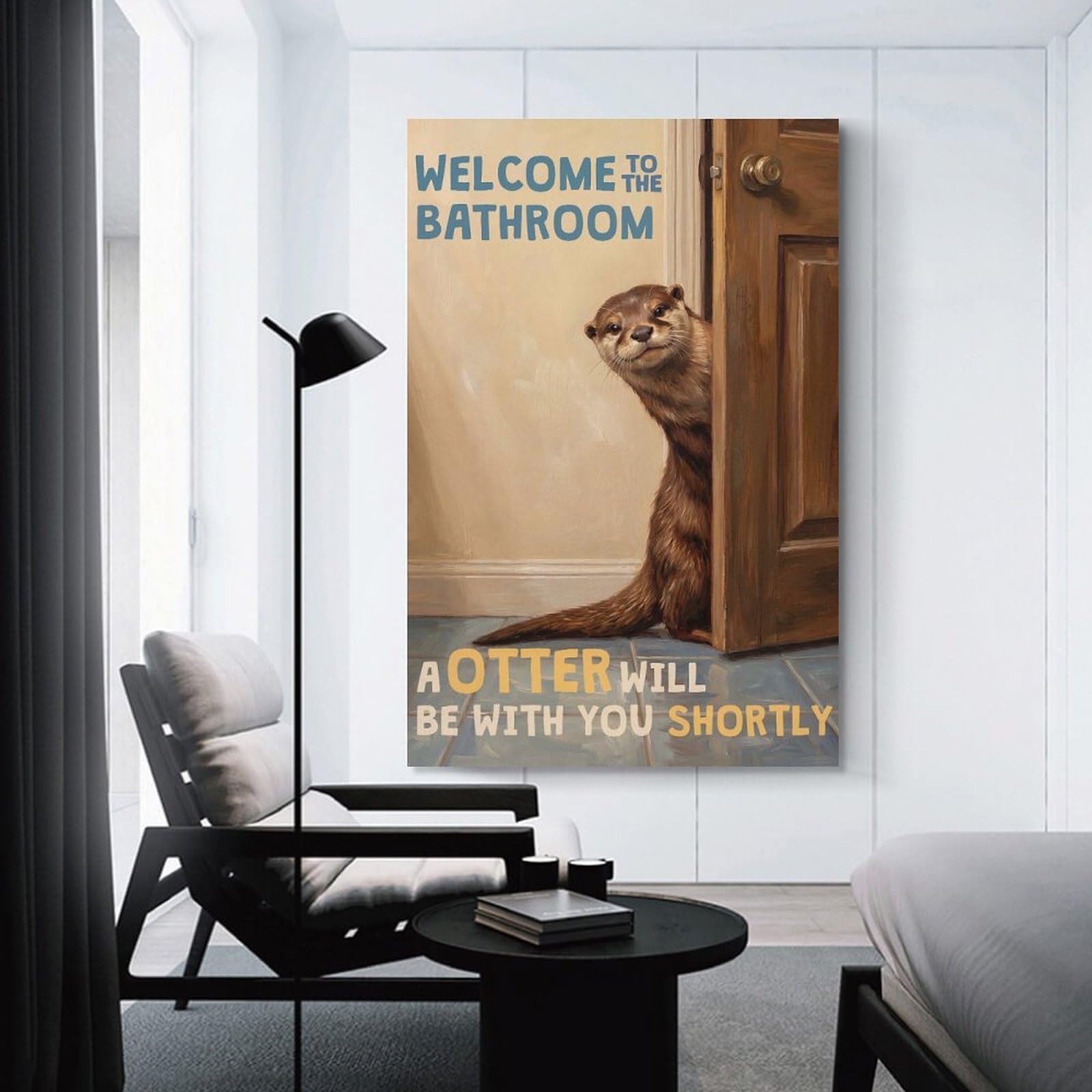 Junmoney Welcome to The Bathroom Otter Canvas Wall Decor, 24x36inch(60x90cm), for Home Walls, Creative Rooms Or Shared Spaces, Stylish Home Artwork for Focal Walls